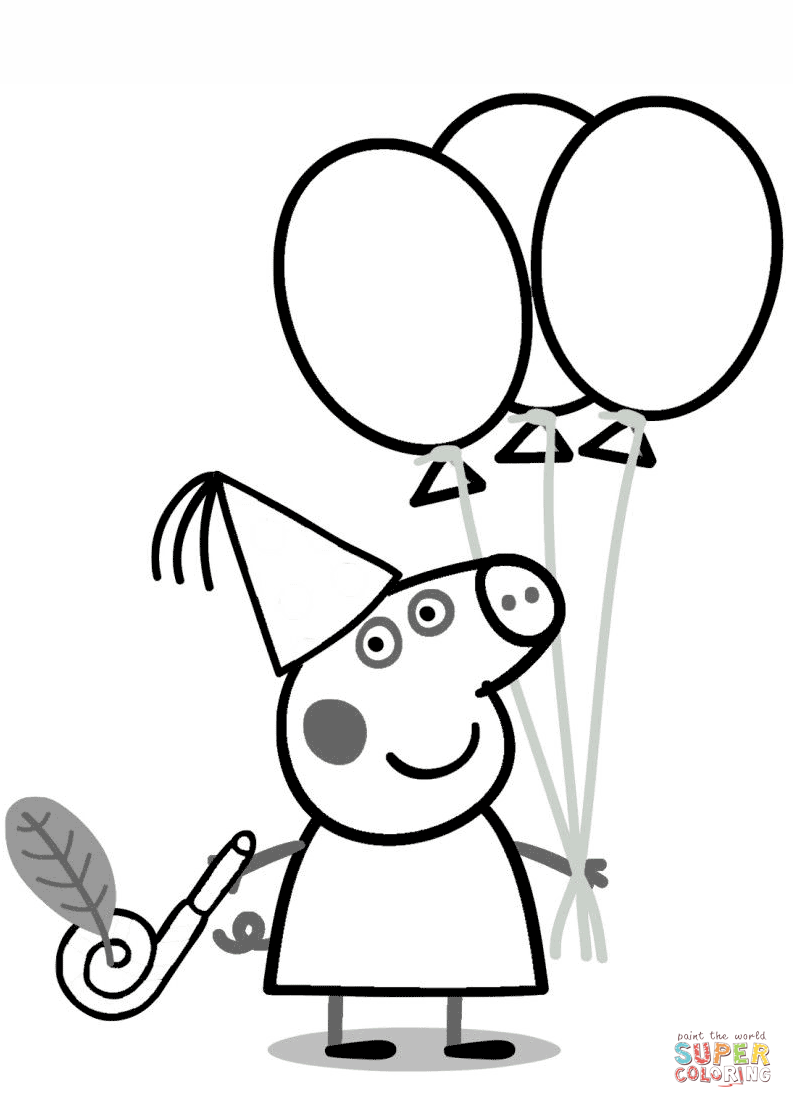 Peppa pig with ballons coloring page free printable coloring pages