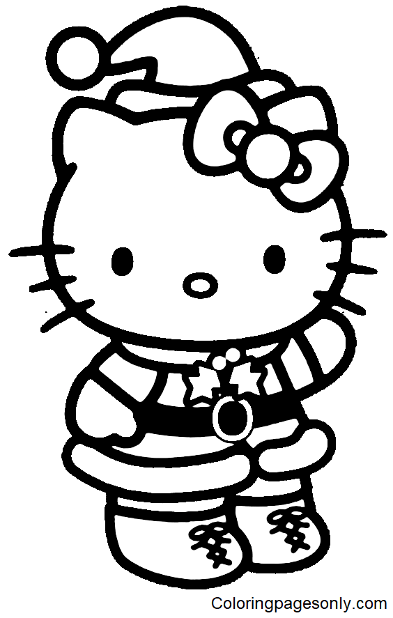 Santa hello kitty coloring page