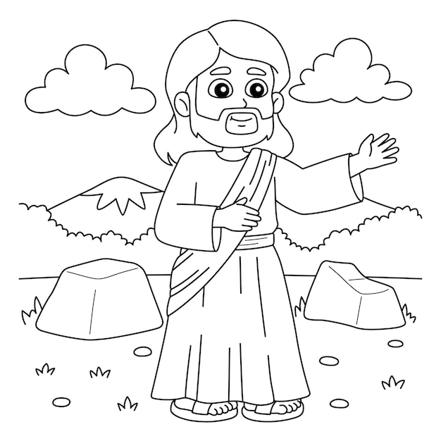 Premium vector christian jesus preaching coloring page for kids