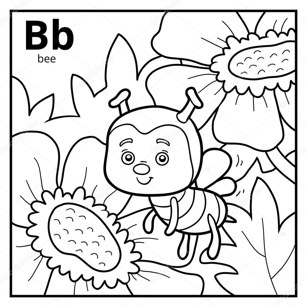 Libro para colorear alfabeto incoloro letra b abeja vector de stock de ksenyasavva