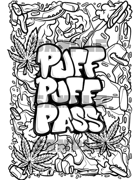 Hoja para colorear de marihuana gigante cartel de puff puff pass cannabis hojas de marihuana svg dicho divertido png impresiones de diseão de sublimaciãn para fumar