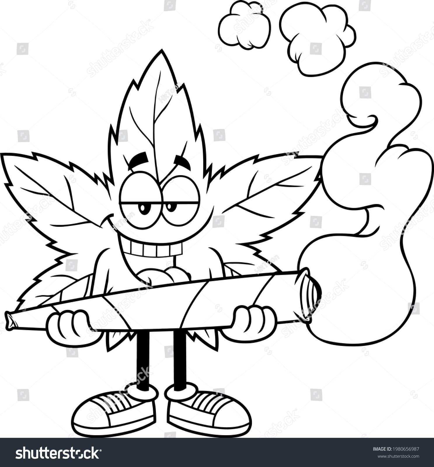 Outlined crazy marijuana leaf cartoon character stock vector royalty free