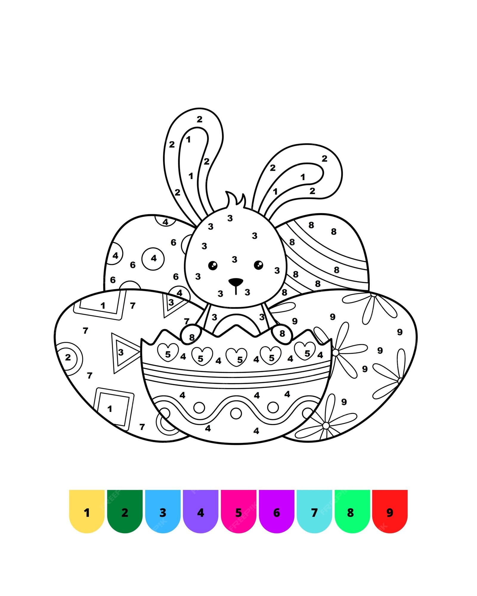 Premium vector easter coloring page for kids color by number easter drawing