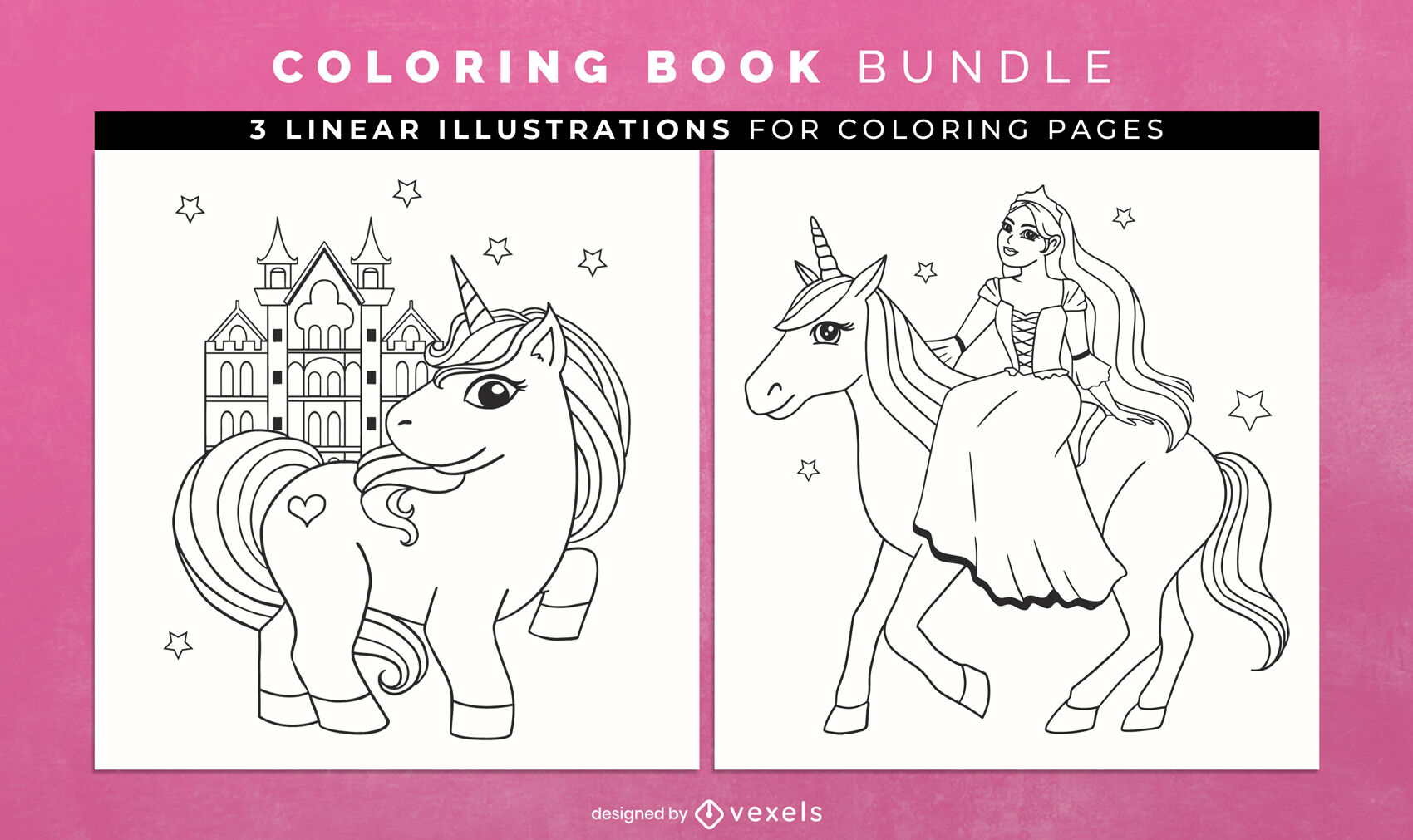 Dcarga vector de lindas pãginas de diseão de libro para colorear de unicornio y princa