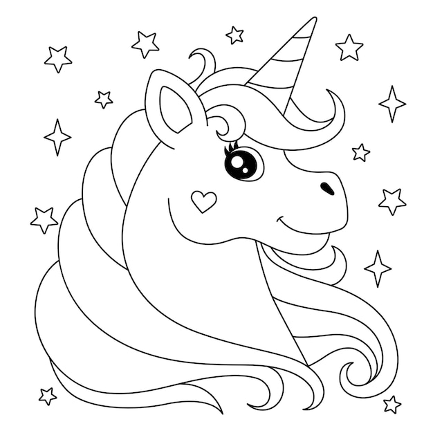 Premium vector unicorn head coloring page for kids