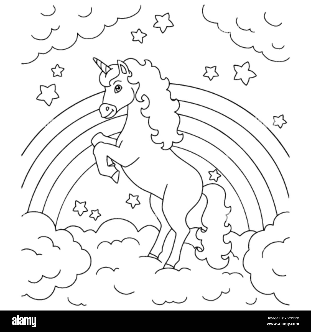 Unicornio en una nube pãgina de libro para colorear para niãos carãcter de tilo de dibujos animados ilustraciãn vectorial aislada sobre fondo blanco imagen vector de stock