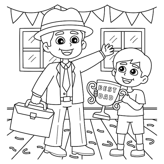 Premium vector fathers day best dad coloring page for kids