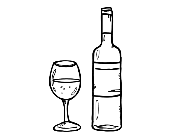 Wine bottle and glass coloring page