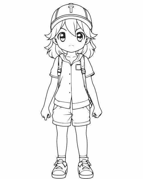 Premium vector anime girl coloring page