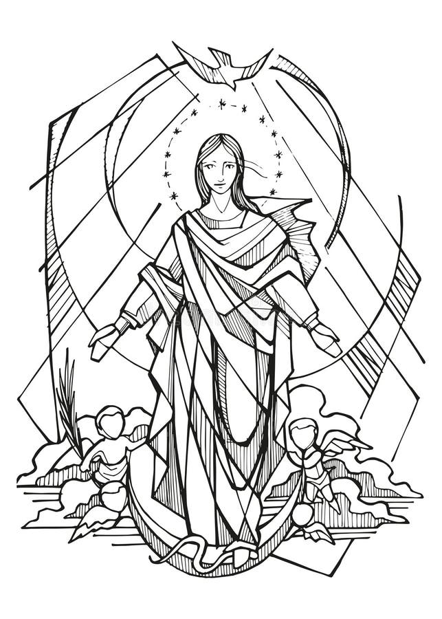 Hand drawn illustration of the immaculate conception of mary stock vector