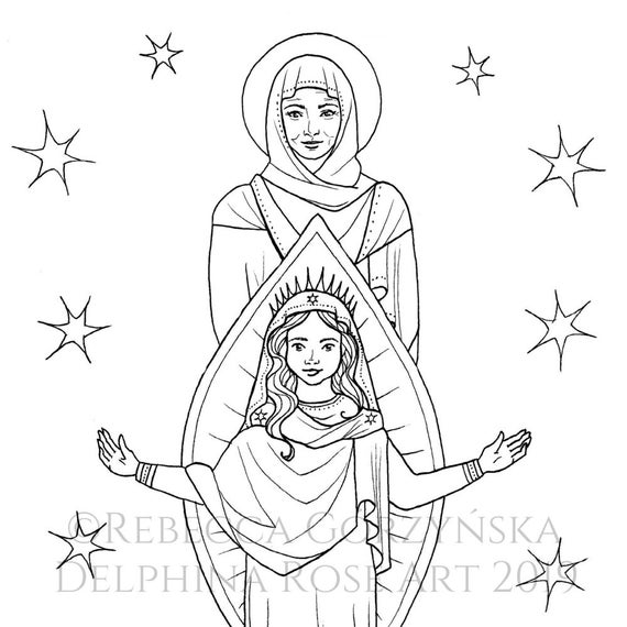 Immaculate conception coloring page st anne and child mary