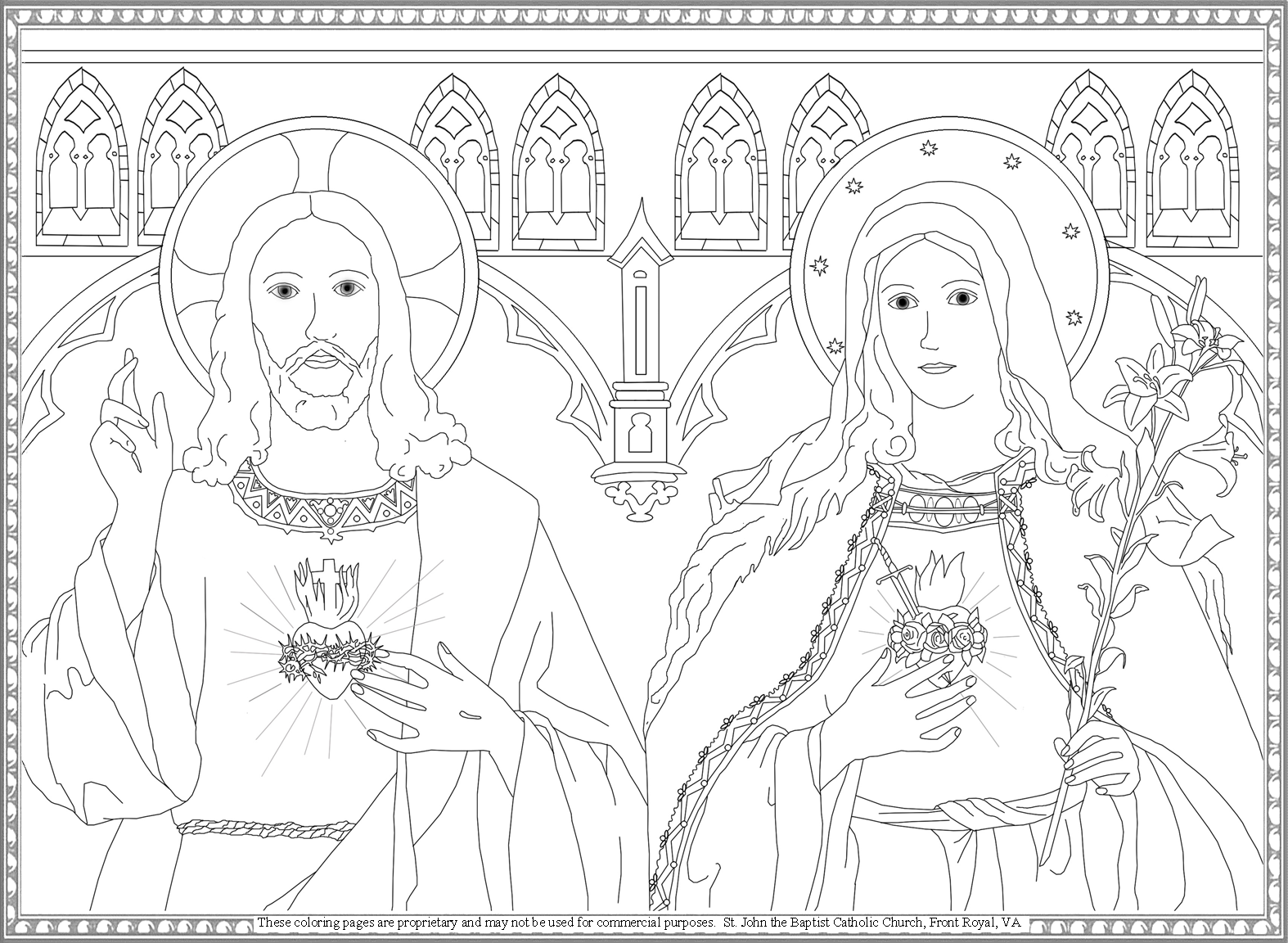 Sacred heart of jesus and immaculate heart of mary coloring page catholic coloring coloring pages catholic crafts