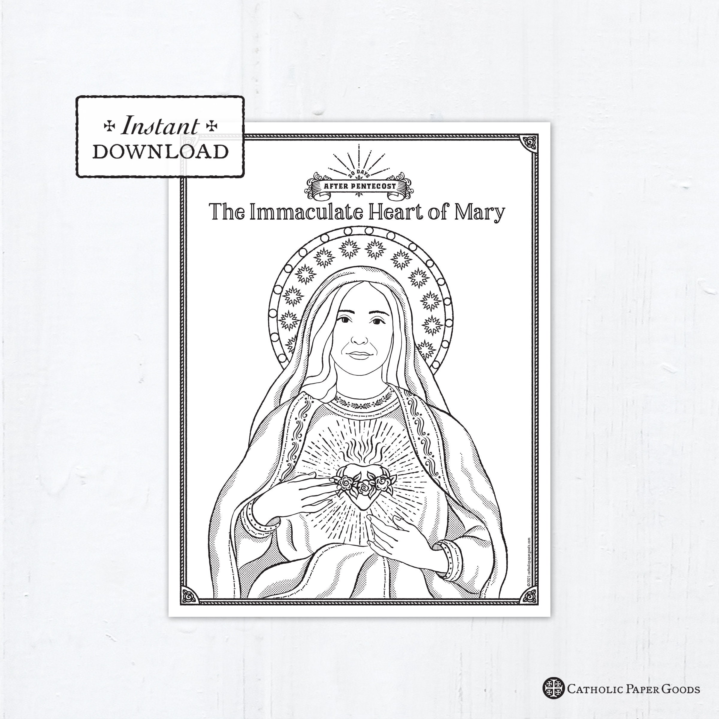 Catholic coloring page the immaculate heart of mary catholic saints printable coloring page digital pdf