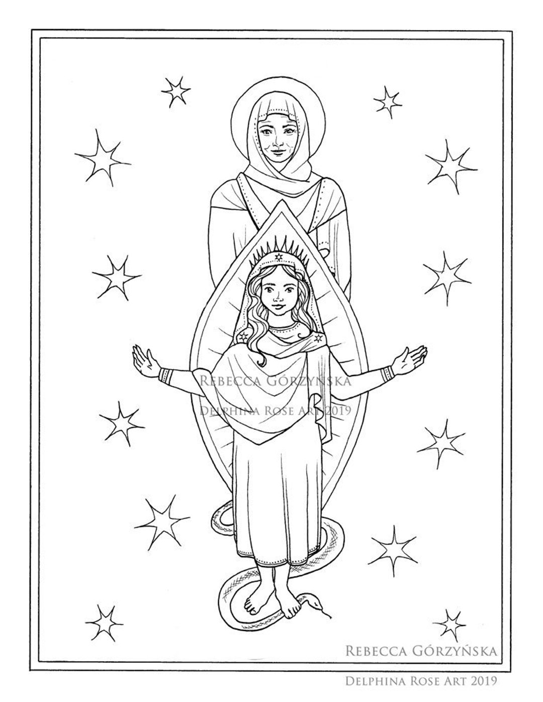Immaculate conception coloring page st anne and child mary instant download