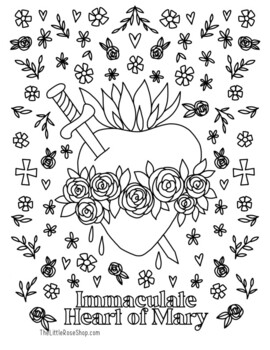 Immaculate heart of mary coloring page printable by the little rose shop