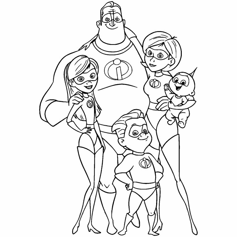 Free coloring page feb incredibles family