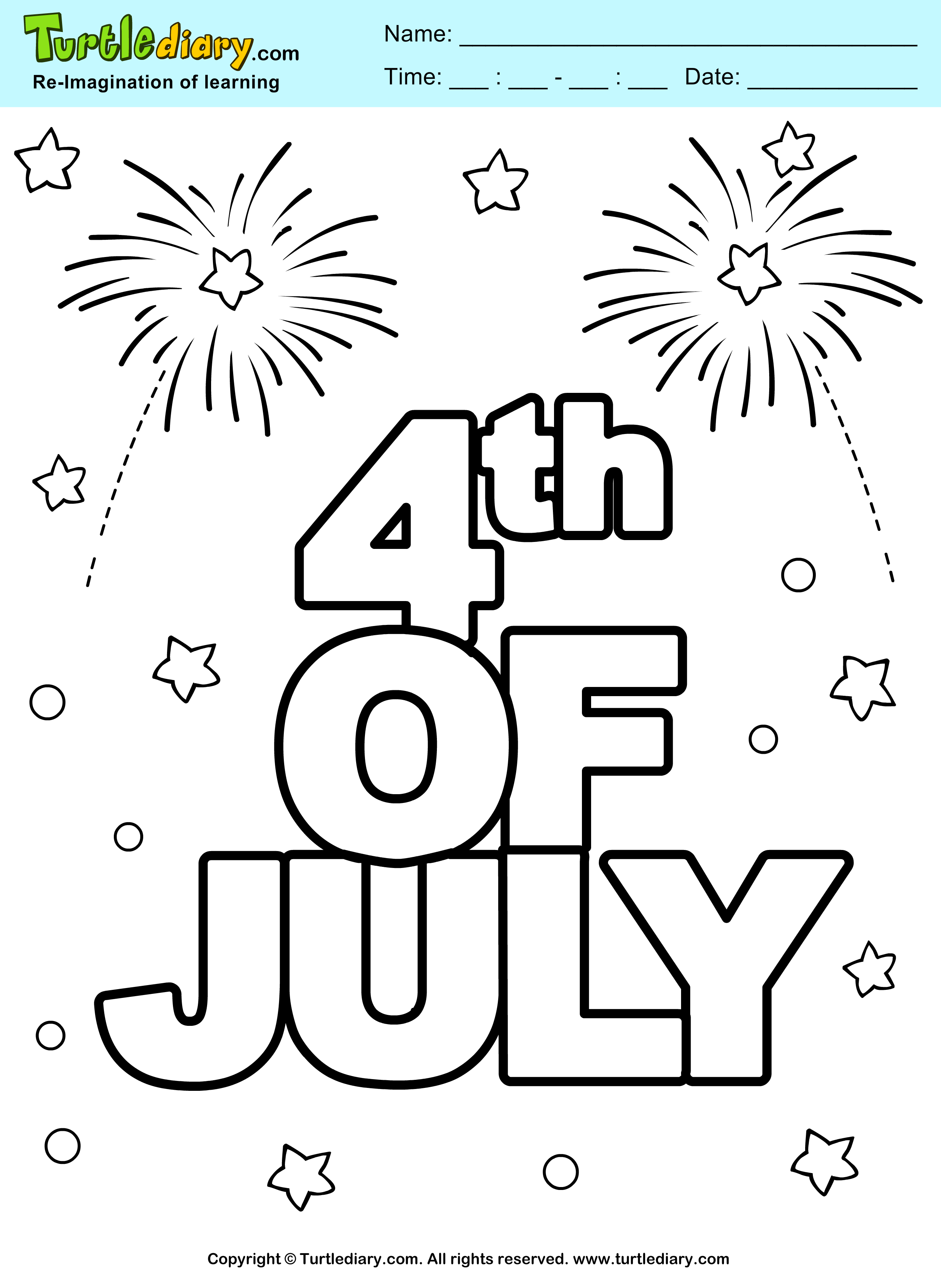 Fourth of july independence day turtle diary coloring sheet