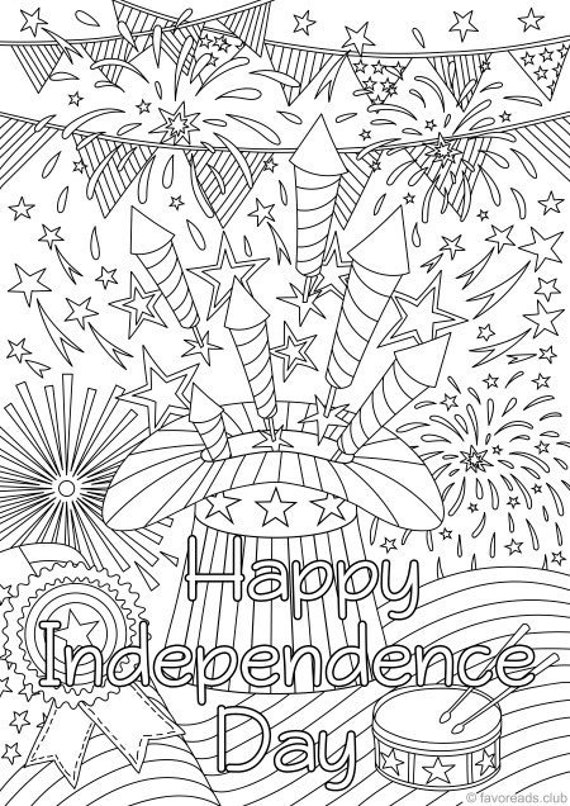 Independence day printable adult coloring page from favoreads coloring book pages for adults and kids coloring sheets coloring designs download now