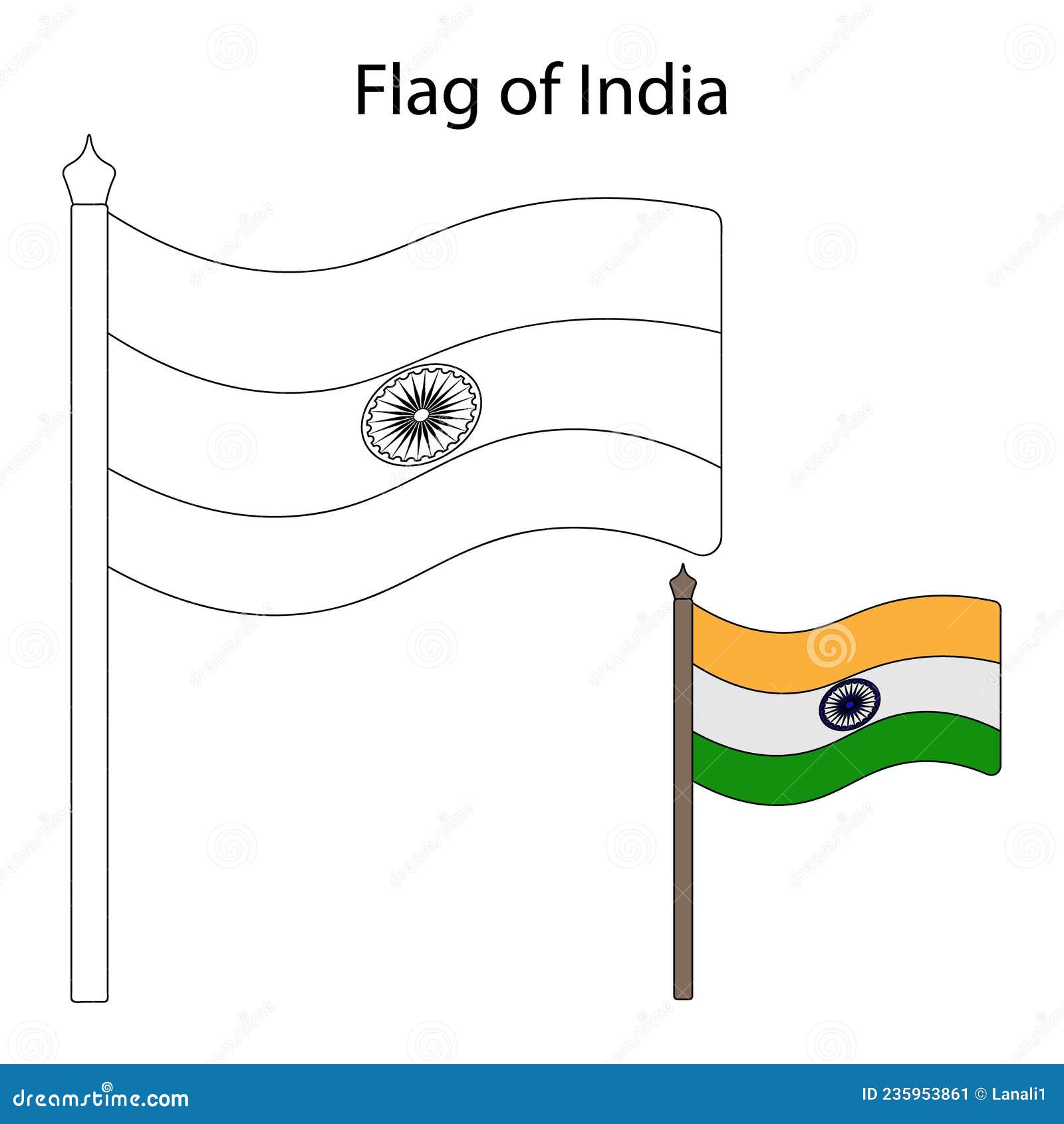 India flag color the flag according to the suggested example vector illustration coloring book for children stock vector