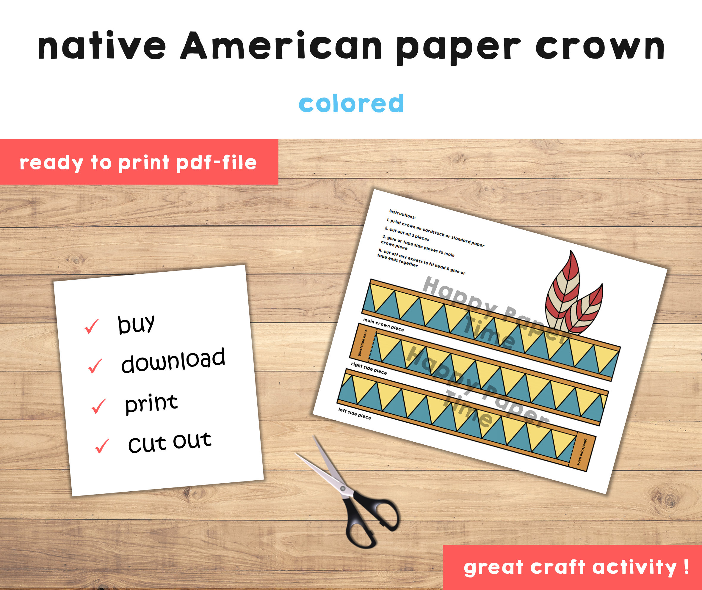 Buy native american paper headband crown party coloring printable kids craft indian birthday decor printable favor pdf costume instant download online in india