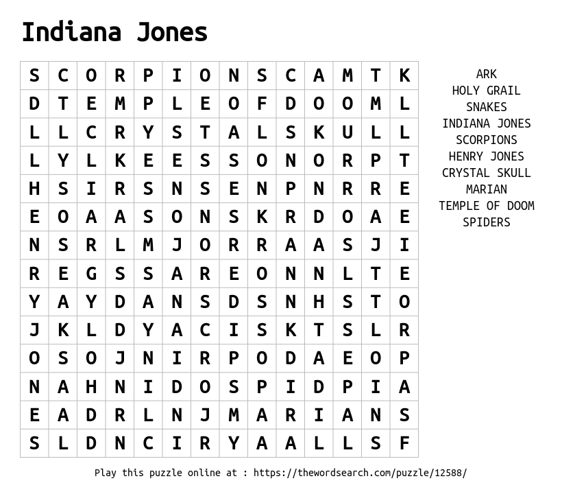 Download word search on indiana jones