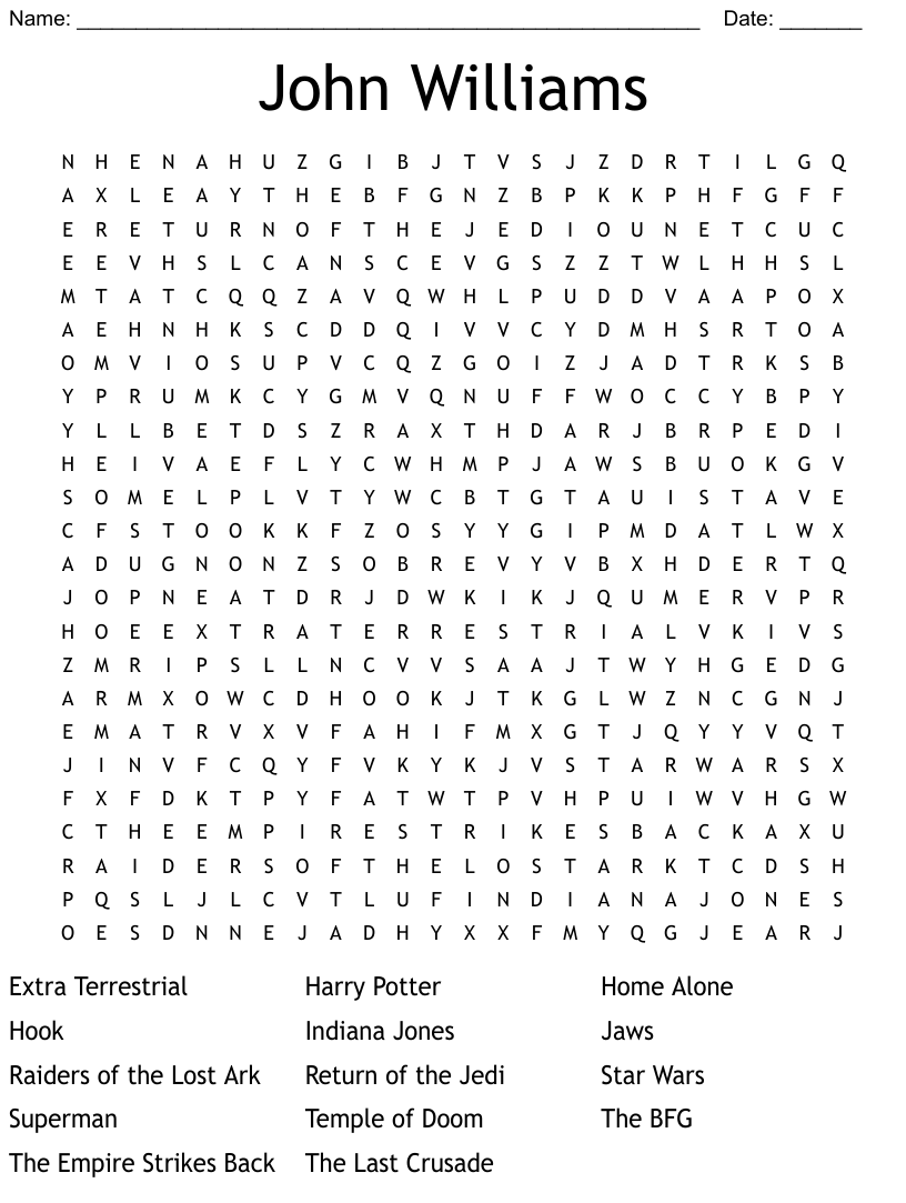 Indiana jones word search