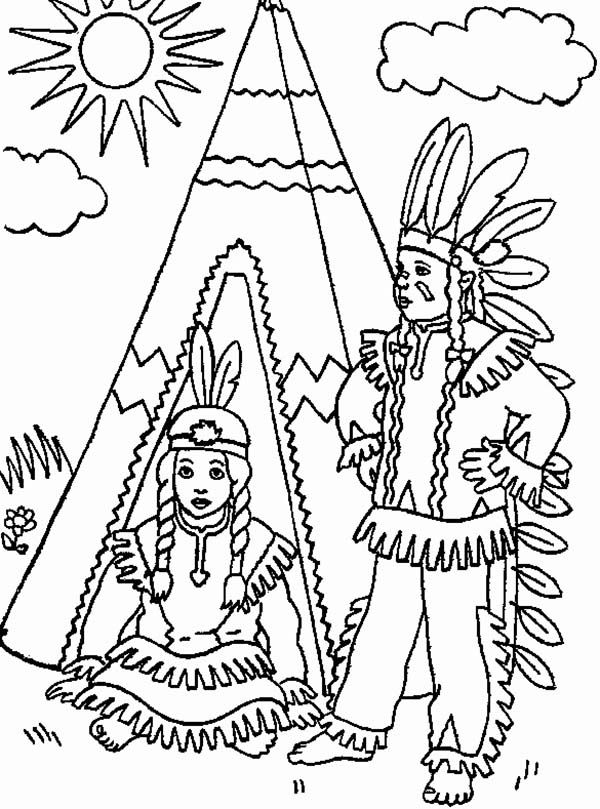 Two native american in front of teepee coloring page kids play color free coloring pages coloring pages native american symbols