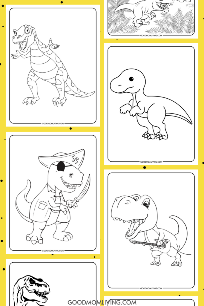 T rex coloring page printables free for kids