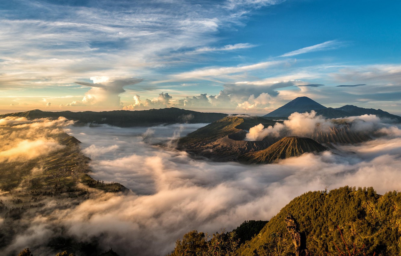 Wallpaper clouds landscape nature indonesia java indonesia the volcano bromo bromo