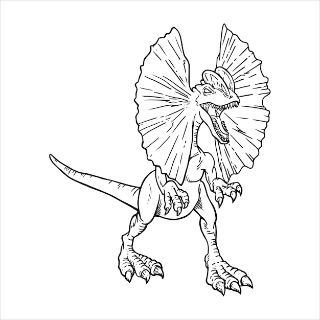 Premium vector dilophosaurus line art dinosaur coloring page dilophosaurus black and white