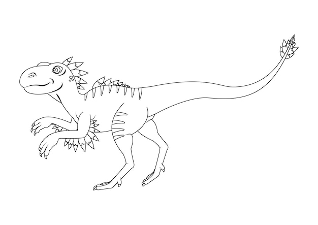 Premium vector black and white velociraptor dinosaur cartoon character vector coloring page of a velociraptor dinosaur