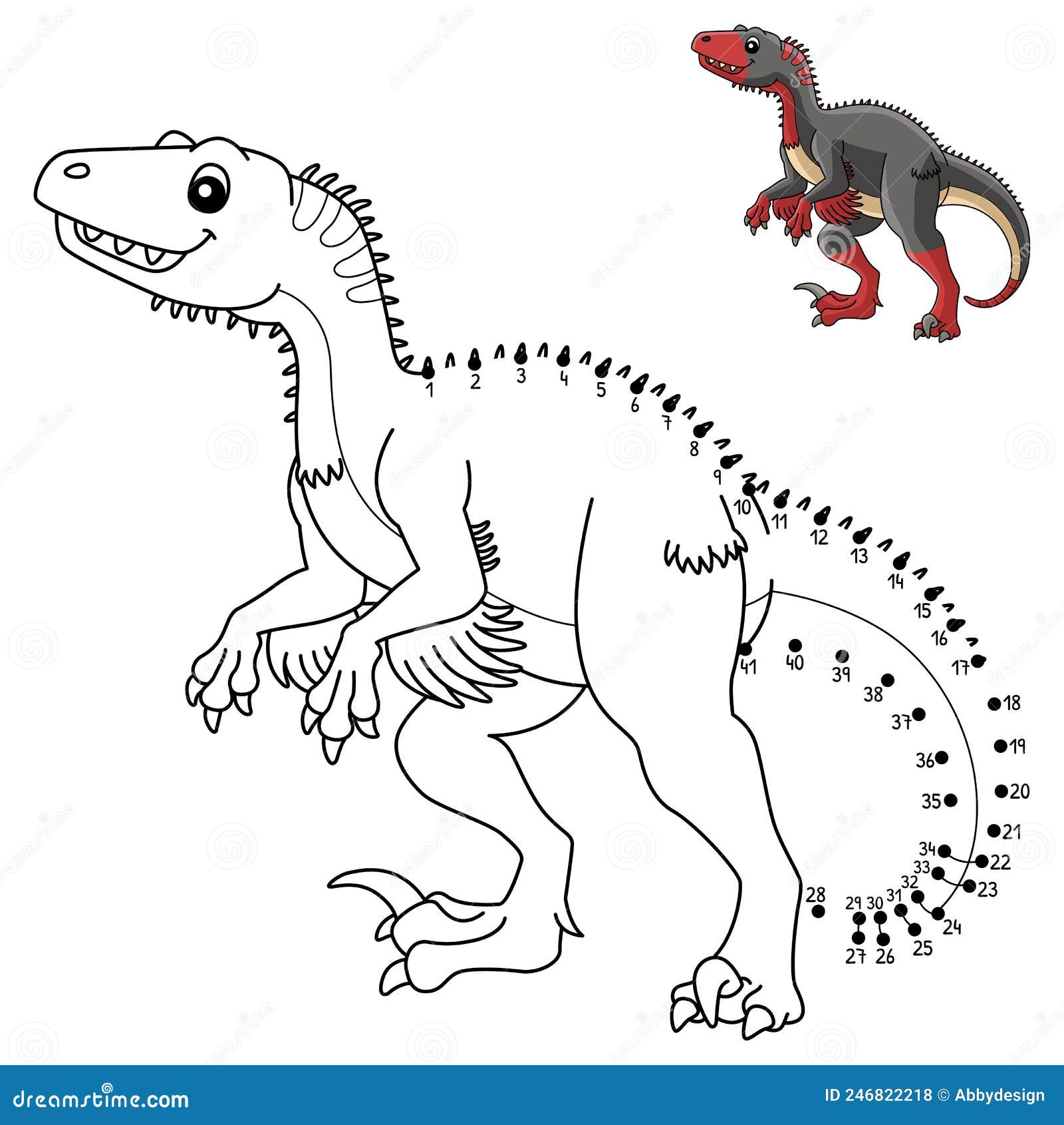 Dot to dot utahraptor dinosaur coloring isolated stock vector