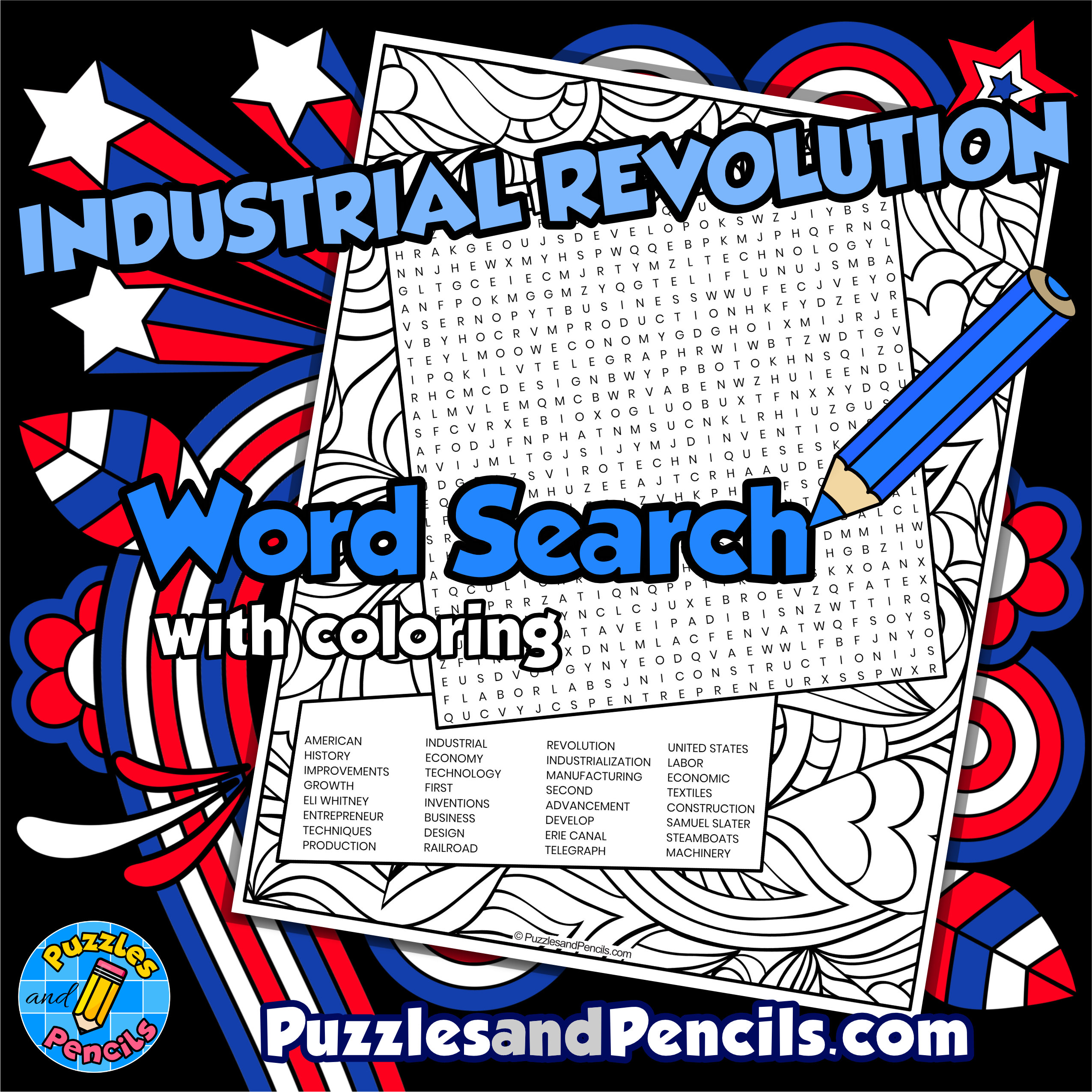 Industrial revolution word search puzzle with coloring us history wordsearch made by teachers