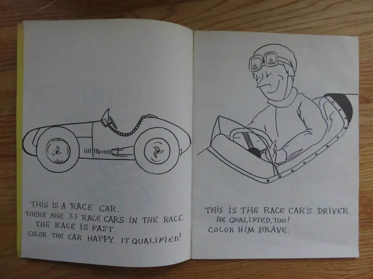 Vintage indy indianapolis motor speedway racing coloring book pages