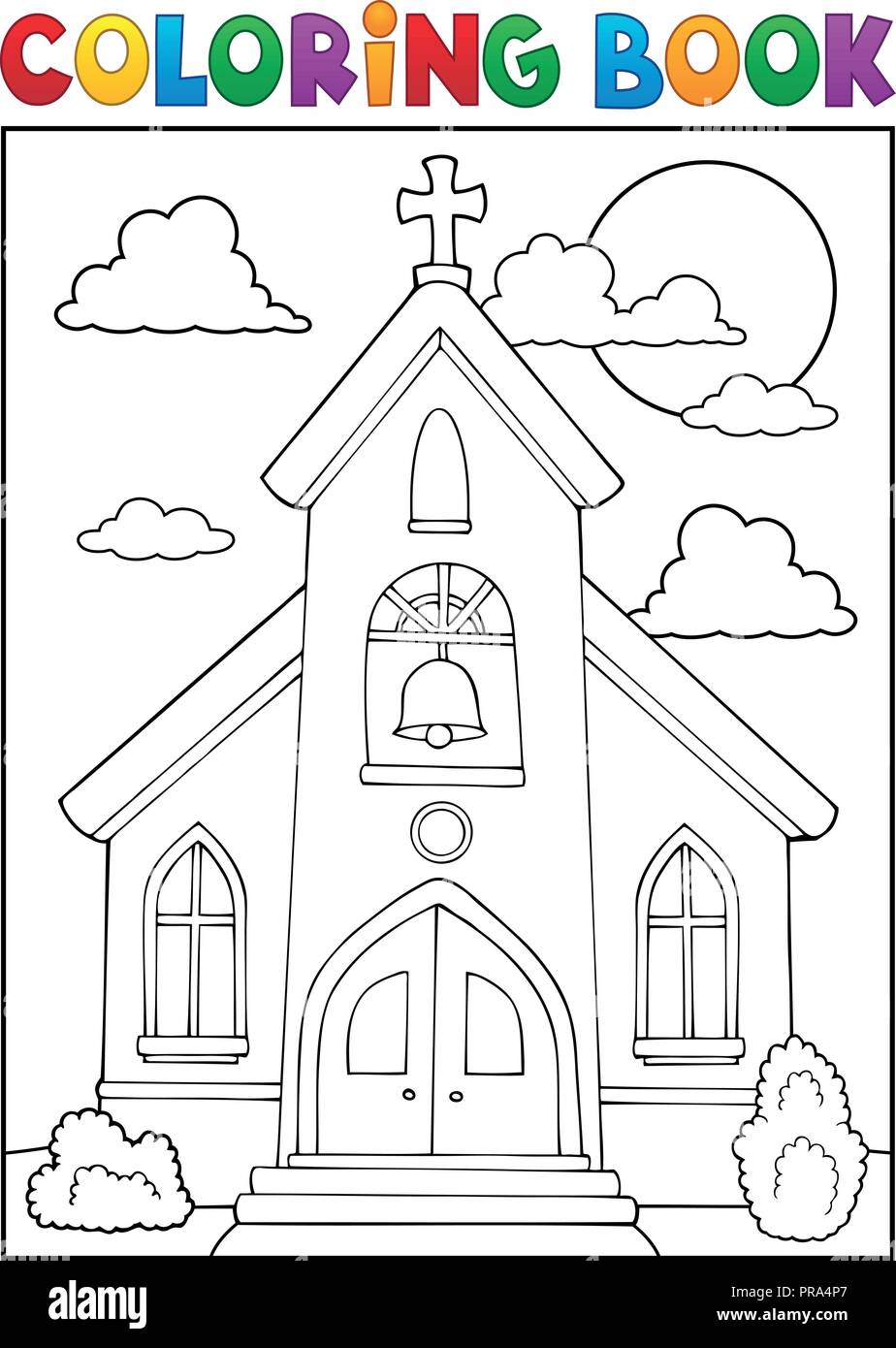 Coloring book church building theme