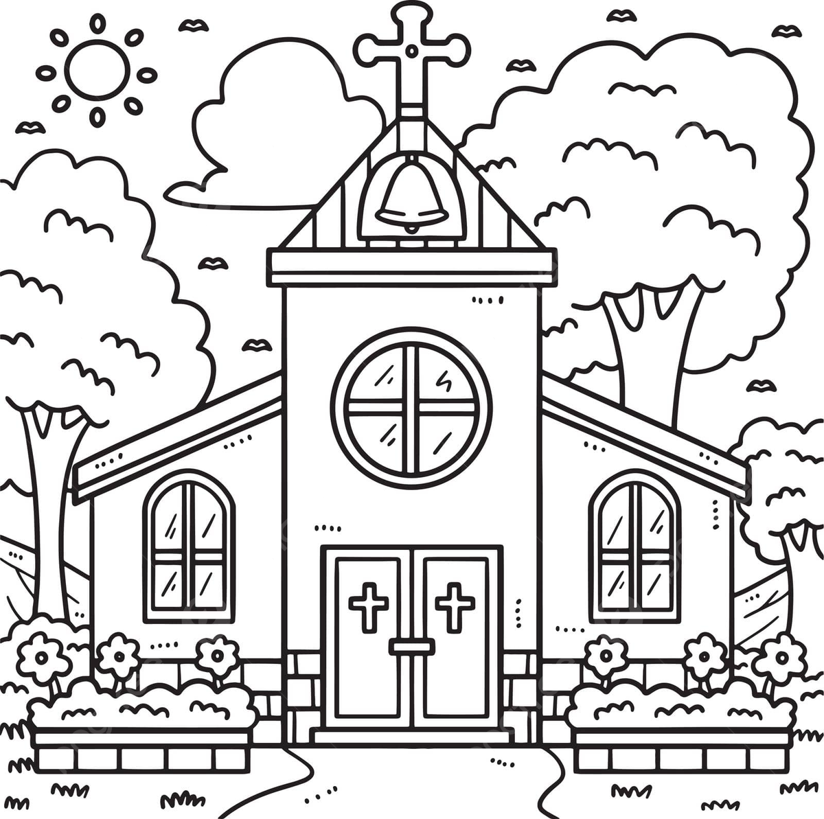 Dibujo de iglia cristiana para colorear pãgina niãos diseão dibujado a mano vector png dibujos dibujo de la iglia dibujo de anillo dibujo infantil png y vector para dcargar gratis