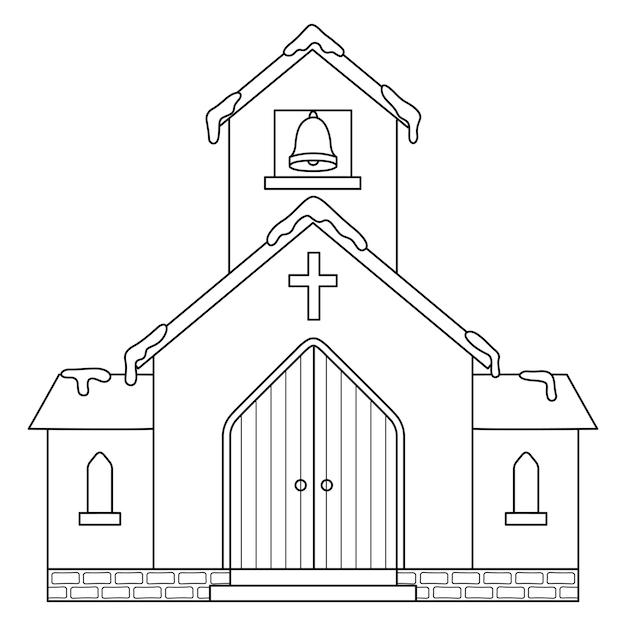 Premium vector church christmas isolated coloring page for kids