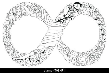 Vector ornamental infinity symbol zentangle styled zentangled object for adult coloring pages eternal life sign hand drawn infinity stock vector image art