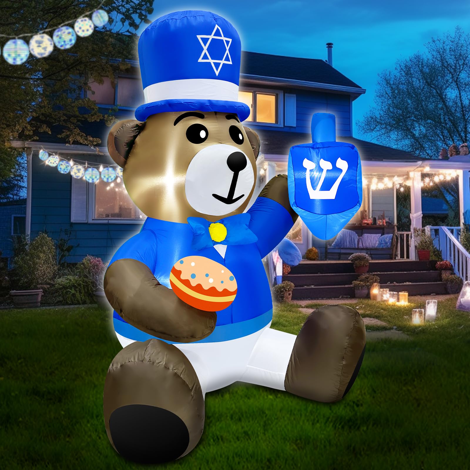 Turnmeon feet hanukkah inflatable outdoor decorations giant bear holds dreidel doughnut with built