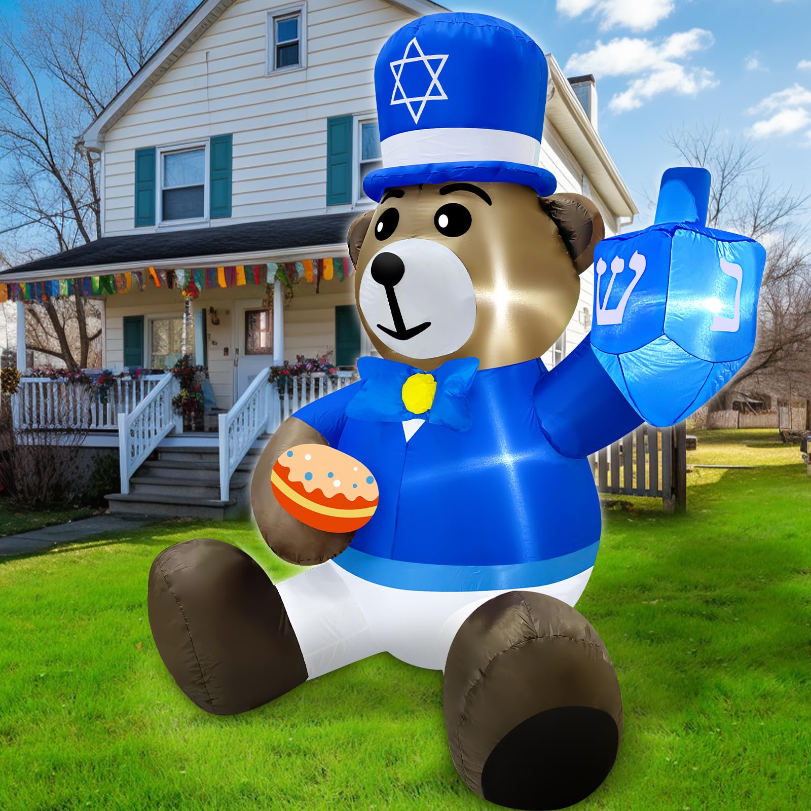 Turnmeon feet hanukkah inflatable outdoor decorations giant bear holds dreidel doughnut with built