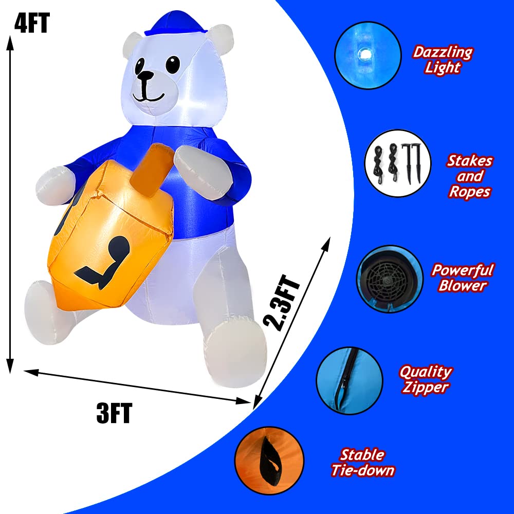 Seasonblow ft hanukkah inflatable polar bear hold a dreidel decorations blow up led lighted decor for home garden lawn yard outdoor indoor patio lawn garden