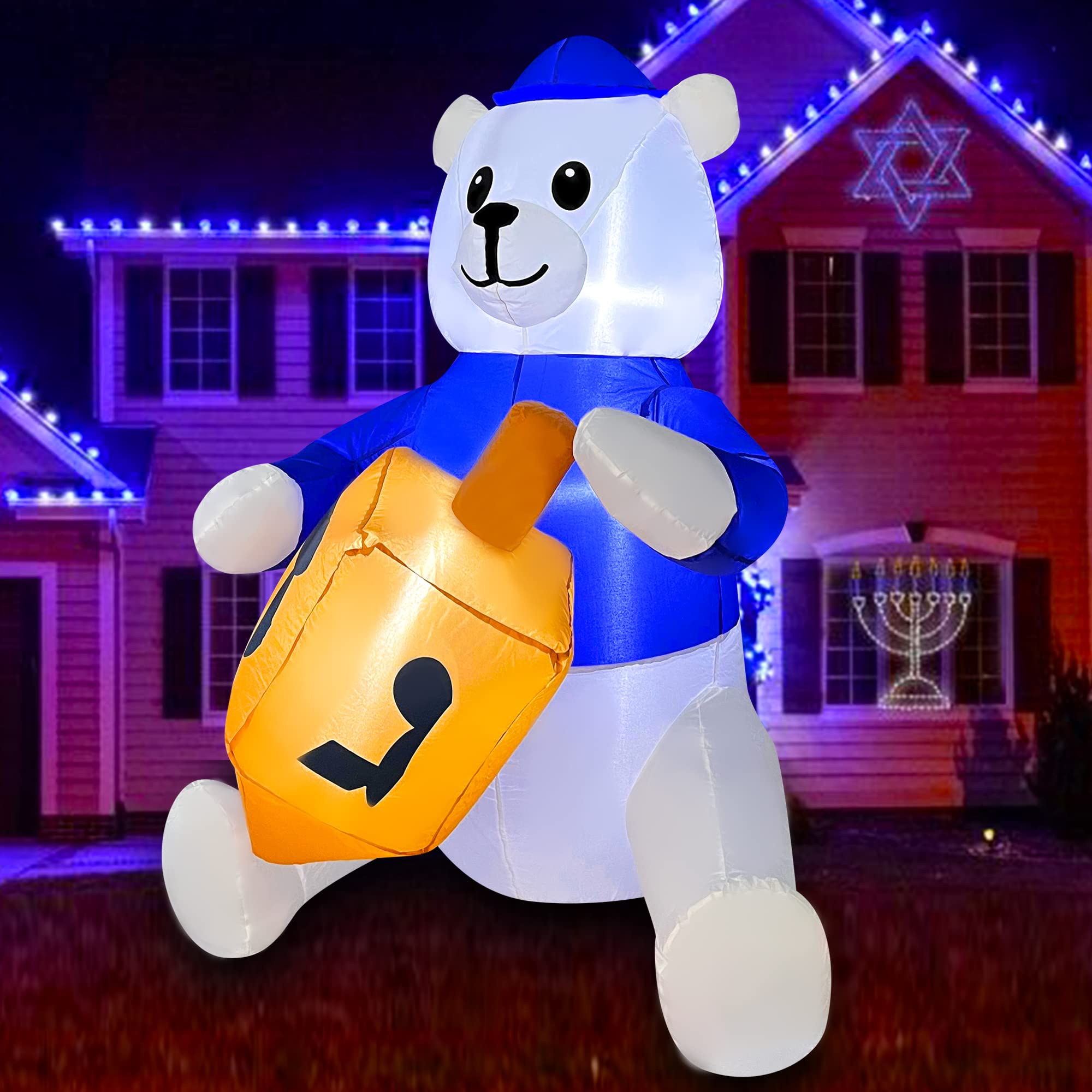 Seasonblow ft hanukkah inflatable polar bear hold a dreidel decorations blow up led lighted decor for home garden lawn yard outdoor indoor patio lawn garden