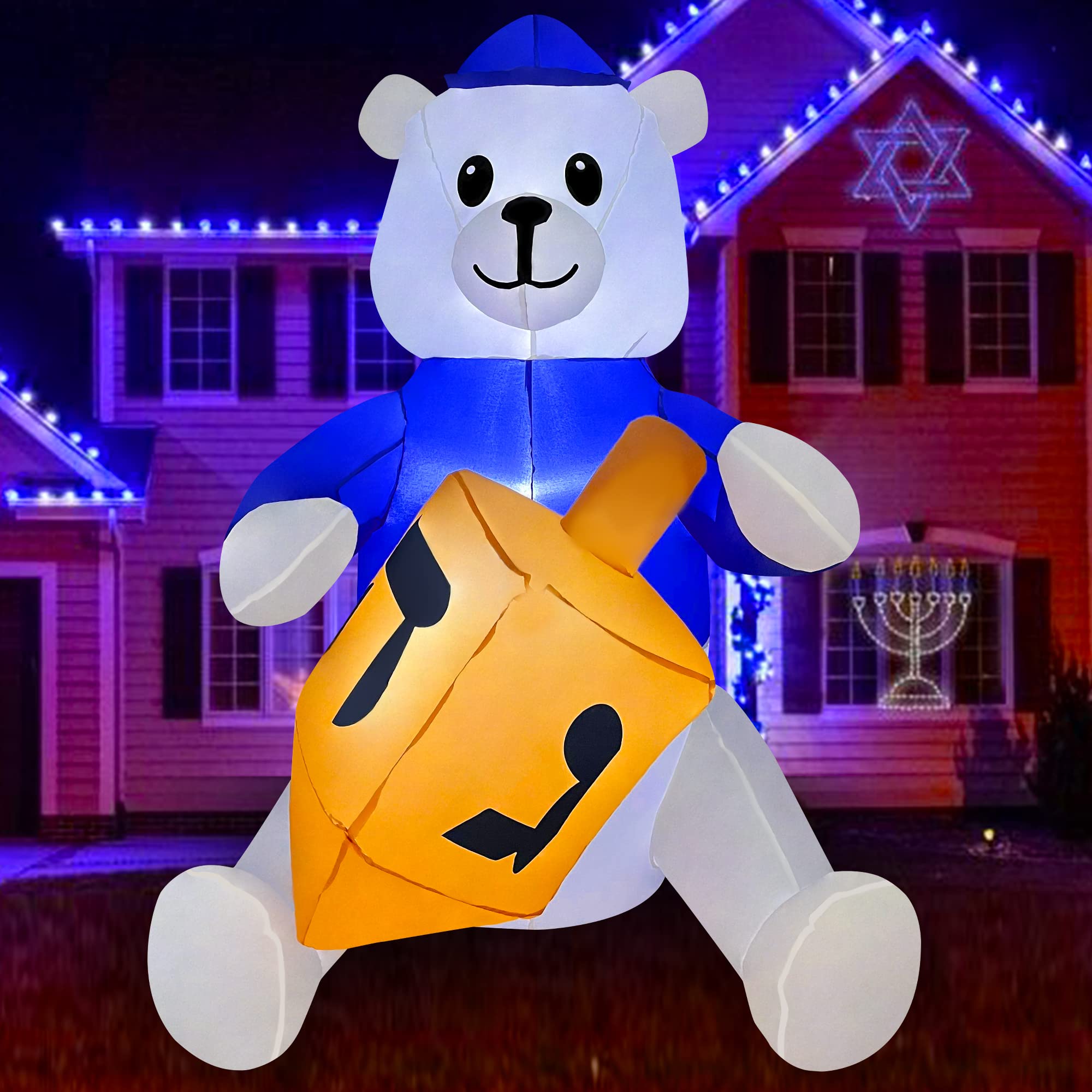 Seasonblow ft hanukkah inflatable polar bear hold a dreidel decorations blow up led lighted decor for home garden lawn yard outdoor indoor patio lawn garden