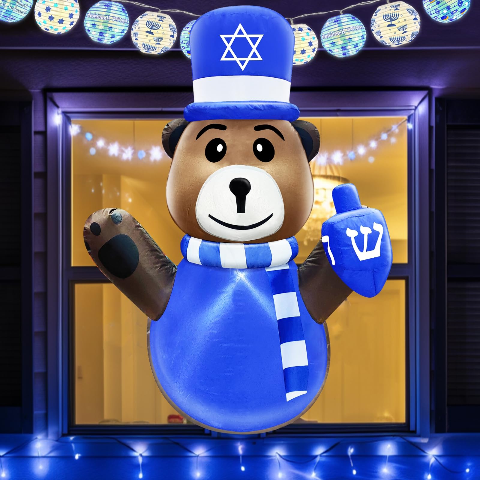 Turnmeon foot hanukkah inflatable bear broke out from window hanukkah blow up bear hanukkah inflatables outdoor decorations bear inflatables chanukah decorations lawn yard outdoor party outside patio lawn