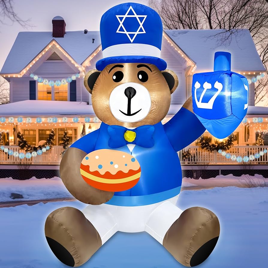 Turnmeon feet hanukkah inflatable outdoor decorations giant bear holds dreidel doughnut with built