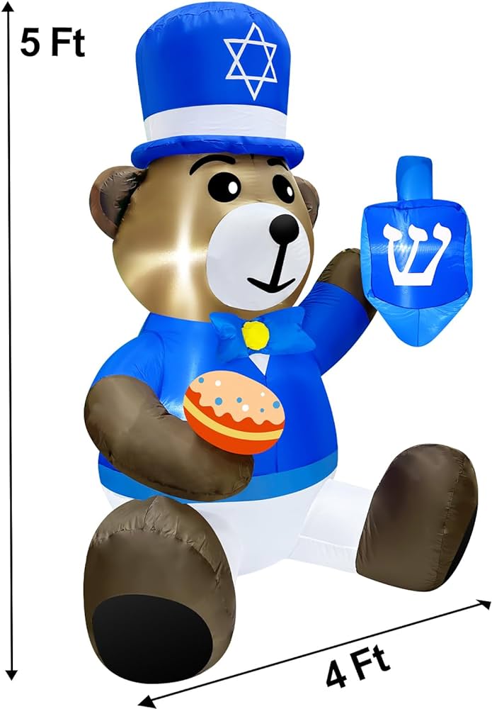 Turnmeon feet hanukkah inflatable outdoor decorations giant bear holds dreidel doughnut with built