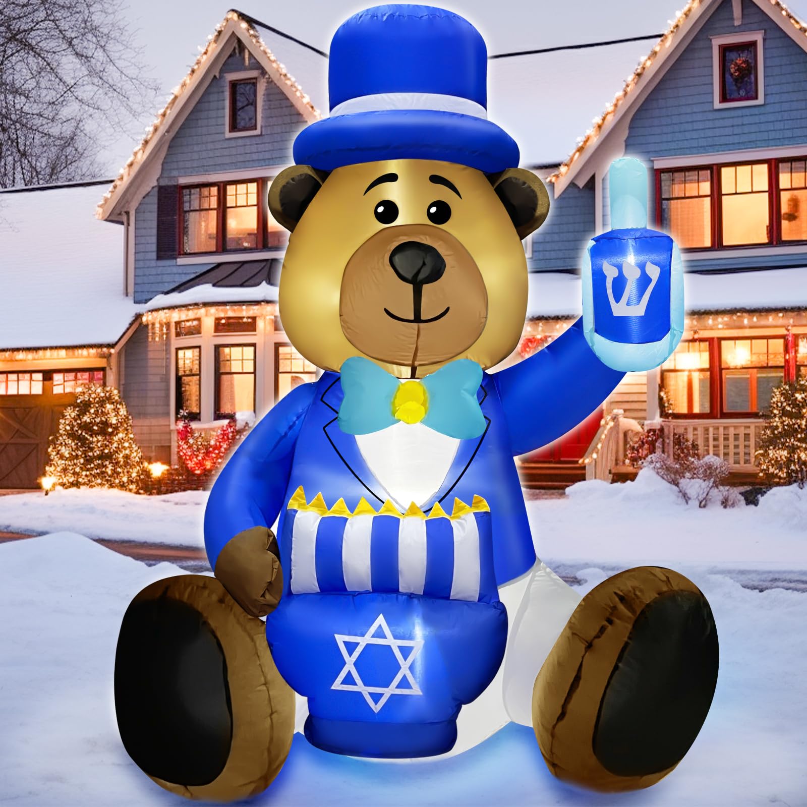 Turnmeon ft height hanukkah inflatables decorations bear holding a dreidel and menorah with built