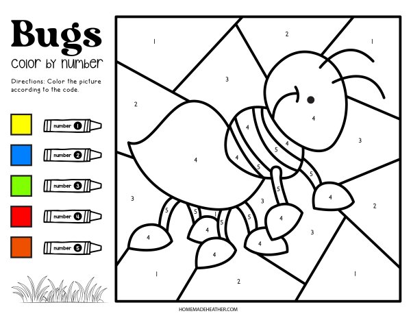 Color by number bug printables homemade heather