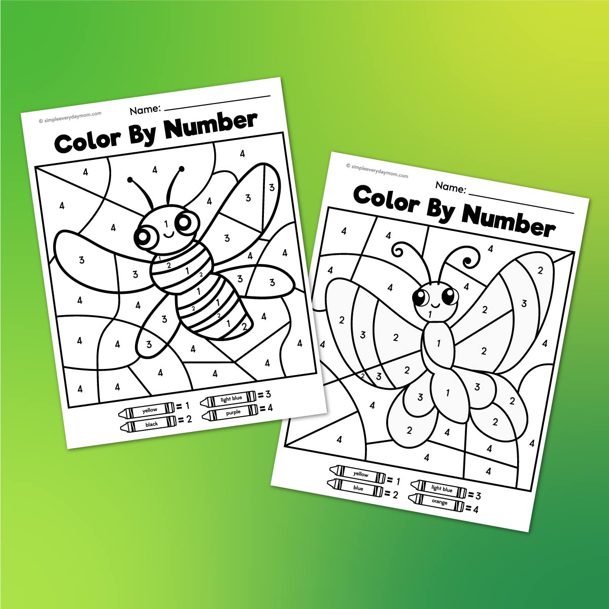 Bug color by number printables