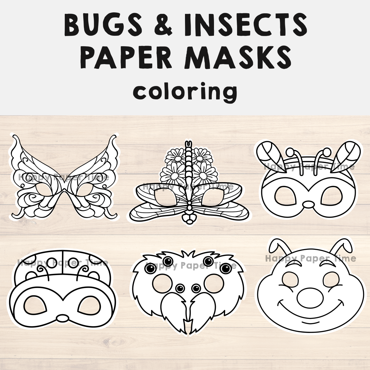 Bugs and insects paper masks printable coloring craft activity costume template made by teachers